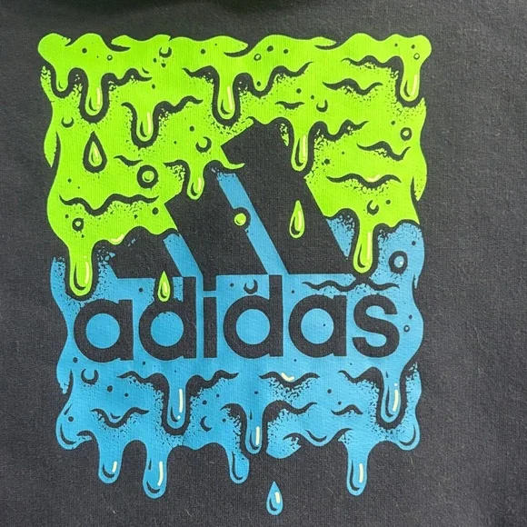 adidas Navy Hoodie with Neon Green & Bright Blue Drip Logo - Picture 4 of 5